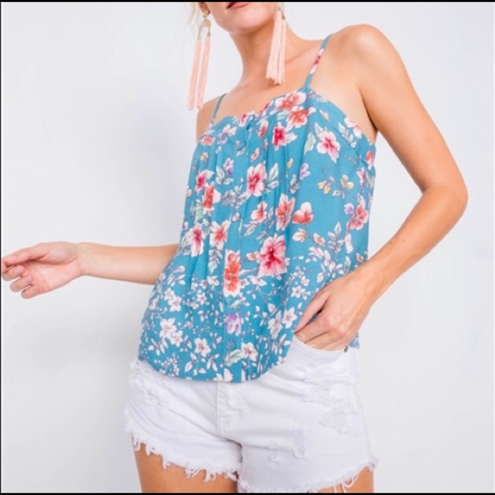 Gilli Cami Top Blue Floral Spaghetti Strap